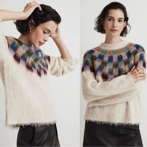 Madewell Cream Sweater with Multicolor Pattern